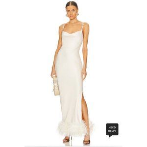 Bubish Farah Feather Trim Slip Dress White Long